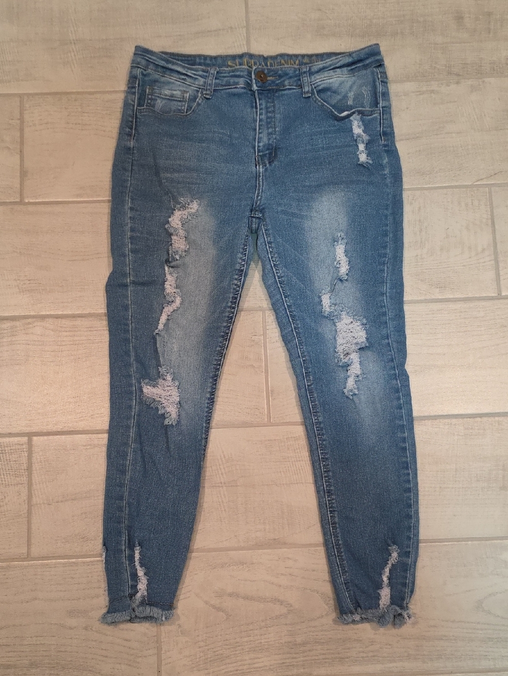 Supradenim Mid Rise Ankle Junior's Size 13 Distressed Raw Hem